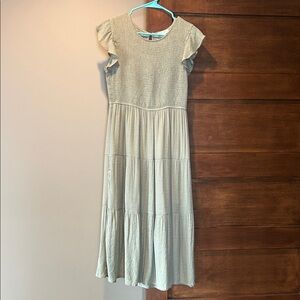 Light Sage Tiered Midi Dress with Flutter Sleeves